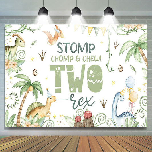 Lofaris Green Forest Dinosaur World Two Res Birthday Backdrop