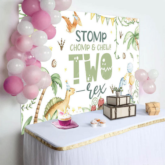 Lofaris Green Forest Dinosaur World Two Res Birthday Backdrop