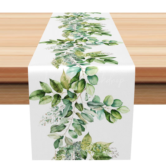 Lofaris Green Fresh Branches Leaves Spring Table Runner