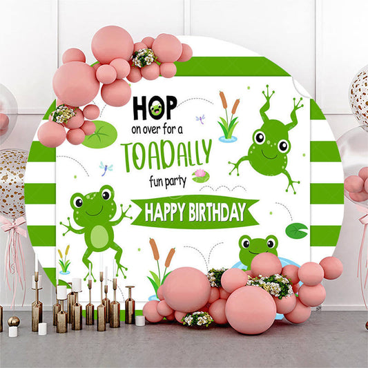 Lofaris Green Frogs Pond Cartoon Round Birthday Backdrop
