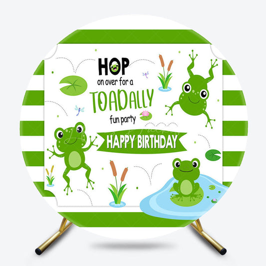Lofaris Green Frogs Pond Cartoon Round Birthday Backdrop