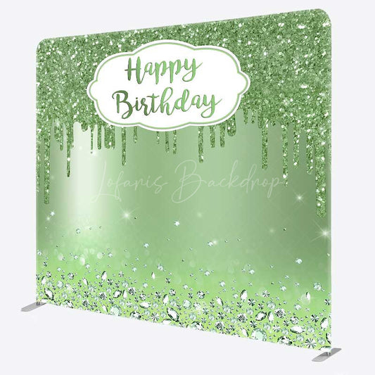 Lofaris Green Glitter Diamonds Birthday Pillow Case Backdrop