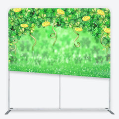 Lofaris Green Glitter St. Patrick’s Day Shamrocks and Gold Coins Square Double-Sided Backdrop Leprechaun Hat Party Decor