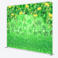 Lofaris Green Glitter St. Patrick’s Day Shamrocks and Gold Coins Square Double-Sided Backdrop Leprechaun Hat Party Decor
