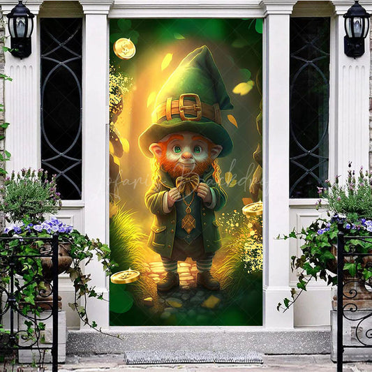 Lofaris Green Gnome Gold Happy St Patricks Day Door Cover