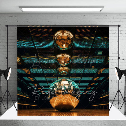 Lofaris Green Gold Crystal Balls Dance Hall Photo Backdrop
