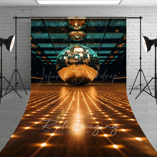 Lofaris Green Gold Crystal Balls Dance Hall Sweep Backdrop