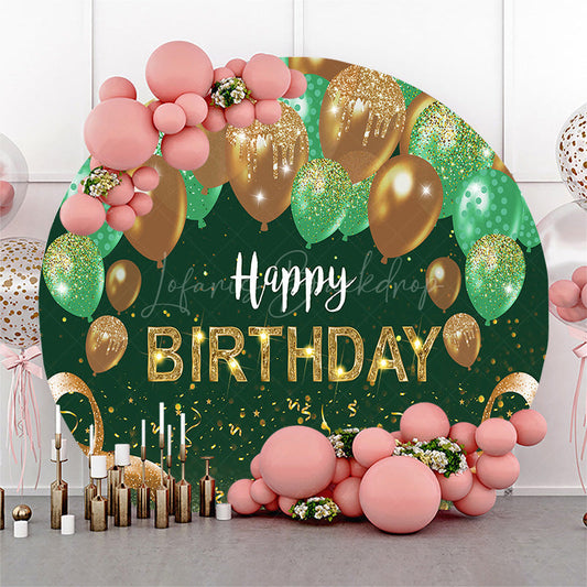 Lofaris Green Gold Glitter Balloons Round Birthday Backdrop