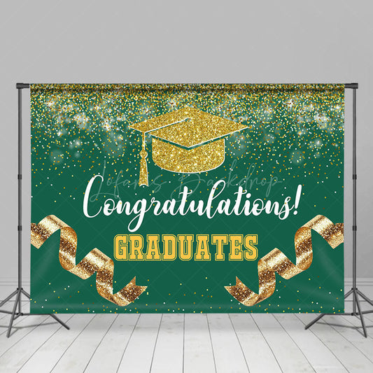 Lofaris Green Gold Glitter Ribbons Congrats Grad Backdrop