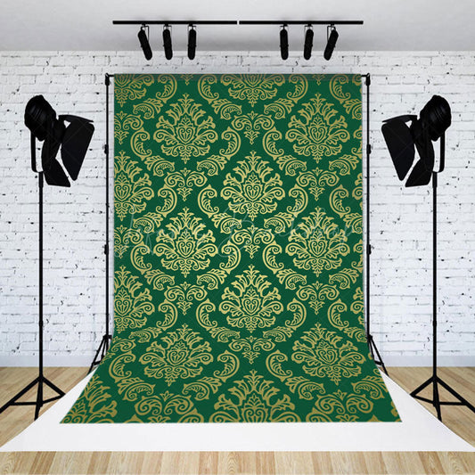 Lofaris Green Gold Vintage Floral Damask Pattern Backdrop