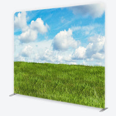 Lofaris Green Grass Field and Blue Sky with White Clouds Square Double-Sided Backdrop Natural Landscape Photography Prop