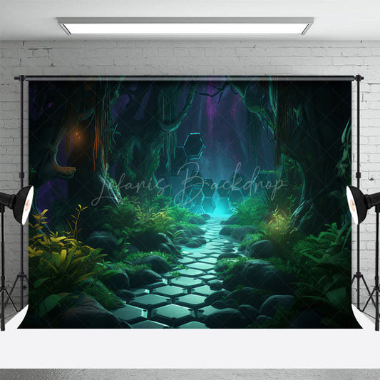 Lofaris Green Grass Path Magic Night Halloween Backdrop