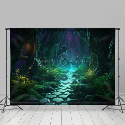 Lofaris Green Grass Path Magic Night Halloween Backdrop