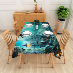 Lofaris Green Halloween Graveyard Rectangle Tablecloth for Spooky Zombie and Haunted Cemetery Party Decor