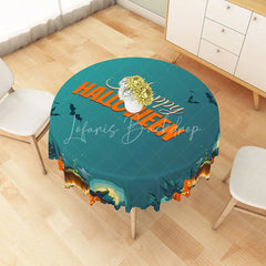 Lofaris Green Halloween Round Tablecloth with Bats Ghosts and Witch Hats for Fun Spooky Party Decor