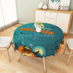 Lofaris Green Halloween Round Tablecloth with Bats Ghosts and Witch Hats for Fun Spooky Party Decor