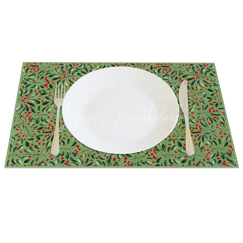 Lofaris Green Holly Berry Set of 4 Placemats Red Berries and Leaves Christmas Holiday Table Mats Decor