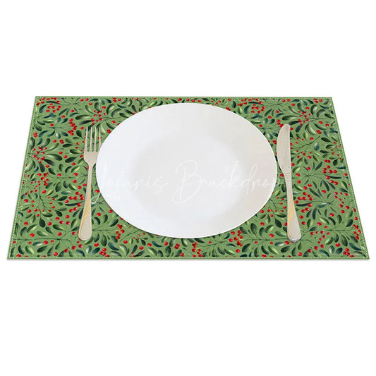 Lofaris Green Holly Berry Set of 4 Placemats Red Berries and Leaves Christmas Holiday Table Mats Decor