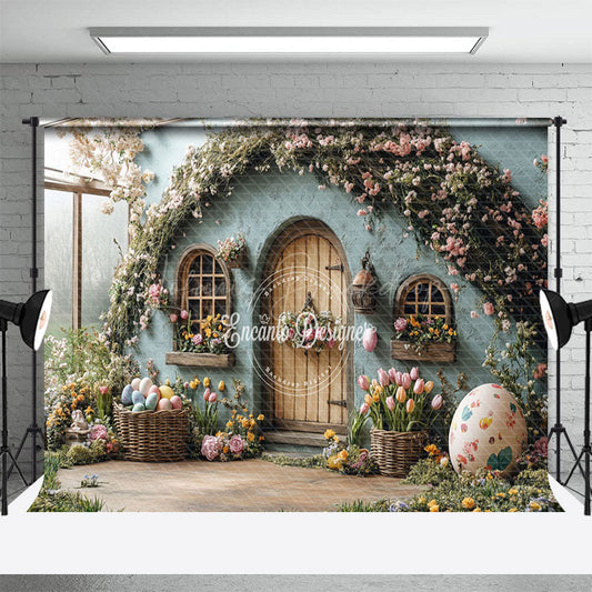 Lofaris Green House Spring Floral Eggs Easter Photo Backdrop