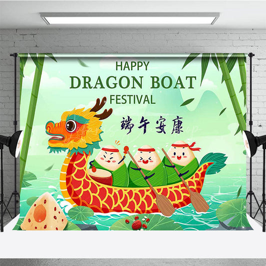 Lofaris Green Lake Bamboo Happy Dragon Boat Festival Backdrop