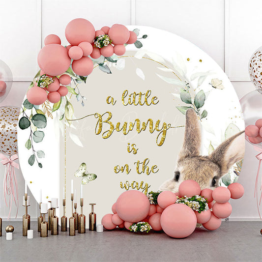 Lofaris Green Leaf Little Bunny Round Baby Shower Backdrop