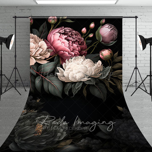 Lofaris Green Leaves Pink White Spring Florals Sweep Backdrop