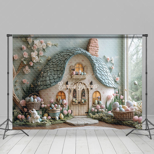 Lofaris Green Magical House Floral Eggs Easter Backdrop