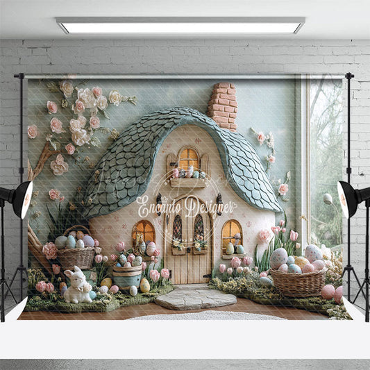 Lofaris Green Magical House Floral Eggs Easter Backdrop
