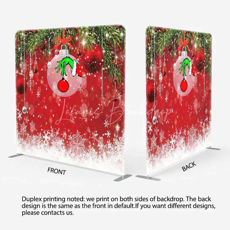Lofaris Green Monster Hand Tension Fabric Backdrop Red Ornament Snowflake Decor Funny Christmas Theme Background for Party