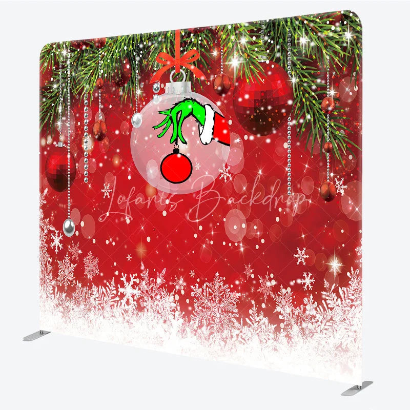 Lofaris Green Monster Hand Tension Fabric Backdrop Red Ornament Snowflake Decor Funny Christmas Theme Background for Party