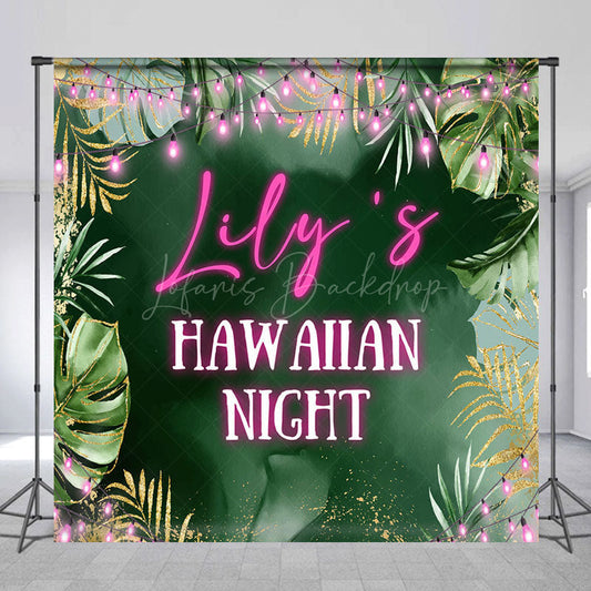 Lofaris Green Monstera Haw Aiian Night Custom Name Backdrop