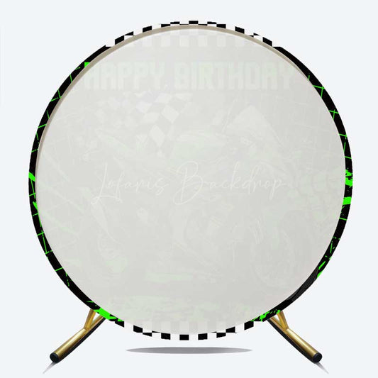 Lofaris Green Motorcycle Plaid Round Birthday Backdrop