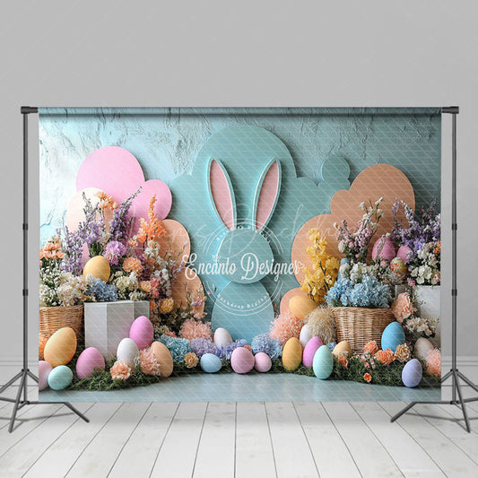 Lofaris Green Orange Wall Bunny Floral Eggs Easter Backdrop