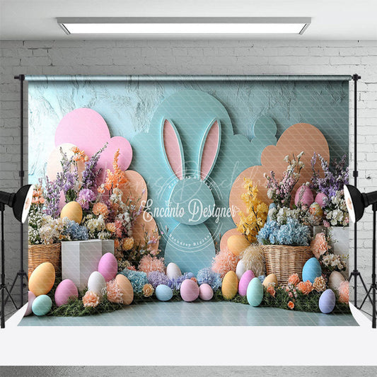 Lofaris Green Orange Wall Bunny Floral Eggs Easter Backdrop
