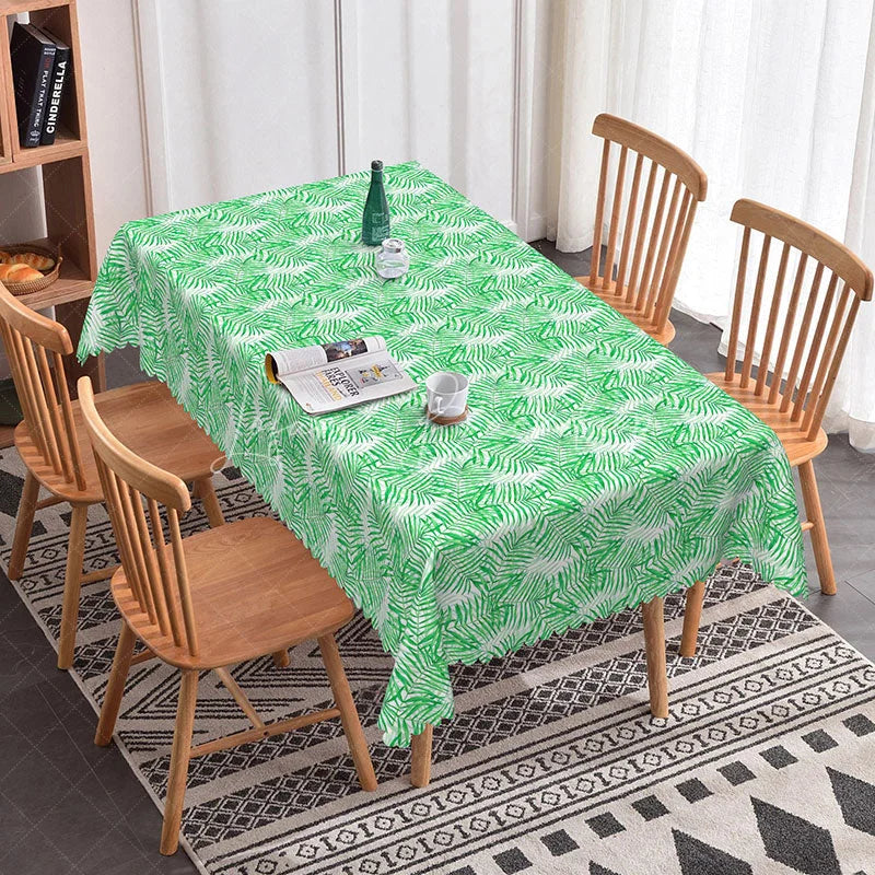 Lofaris Green Palm Leaves Rectangle Tablecloth Tropical Plant Fern Nature Pattern Cover Spring Summer Dining Decoration