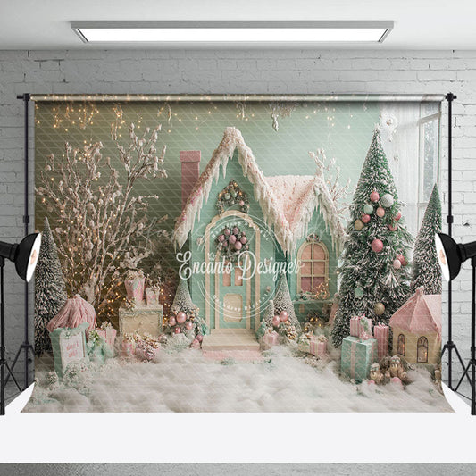 Lofaris Green Pink Snowy Trees Holiday Winter Photo Backdrop