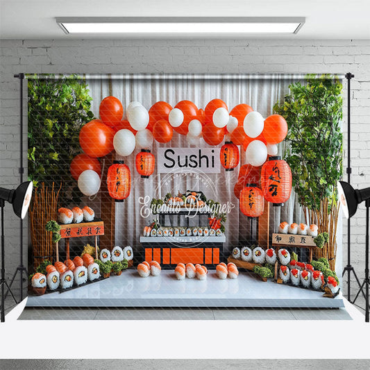 Lofaris Green Plant Balloons Sushi Store Cake Smash Backdrop