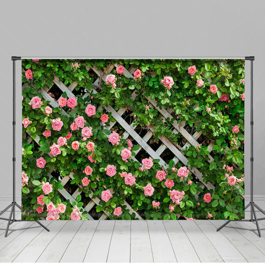 Lofaris Green Plant Pink Floral Fence Combo Set Backdrop