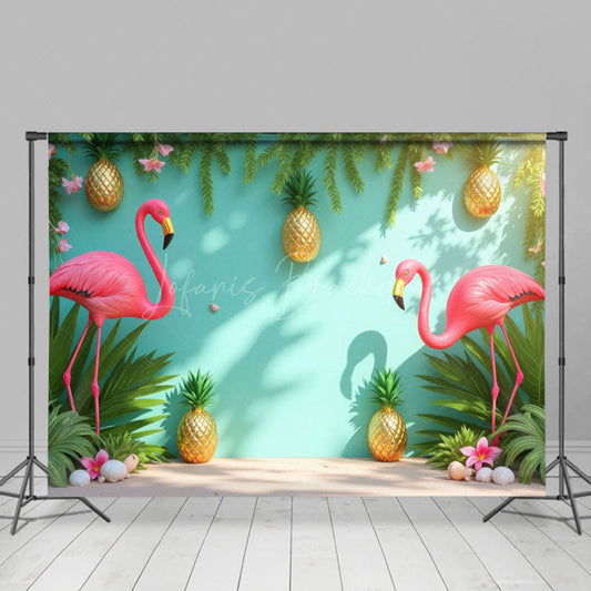 Lofaris Green Plant Wall Pineapple Flamingo Summer Backdrop
