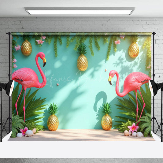 Lofaris Green Plant Wall Pineapple Flamingo Summer Backdrop