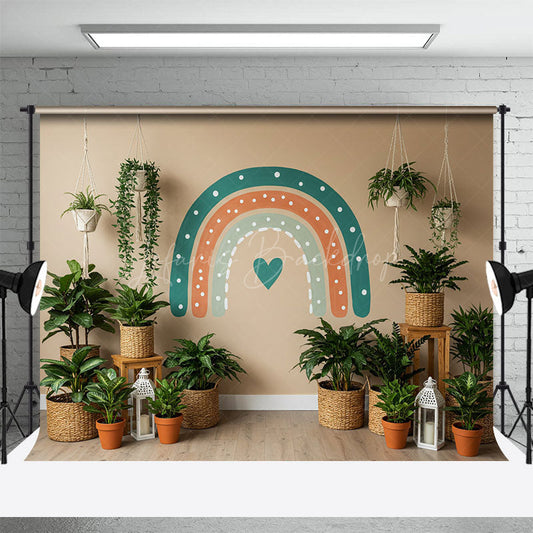 Lofaris Green Potted Plants Boho Rainbow Spring Backdrop