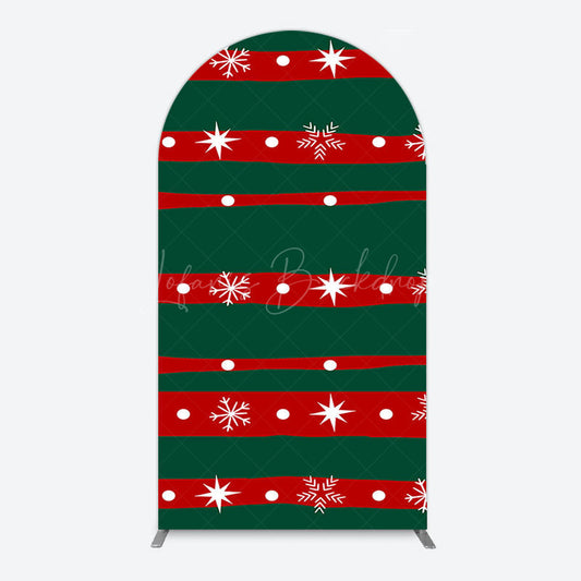 Lofaris Green Red Christmas Vibe Stripe Snow Arch Backdrop