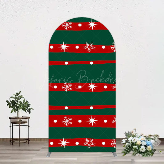 Lofaris Green Red Christmas Vibe Stripe Snow Arch Backdrop