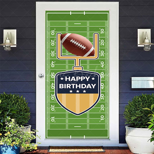 Lofaris Green Rugby Field Sport Happy Birthday Door Cover