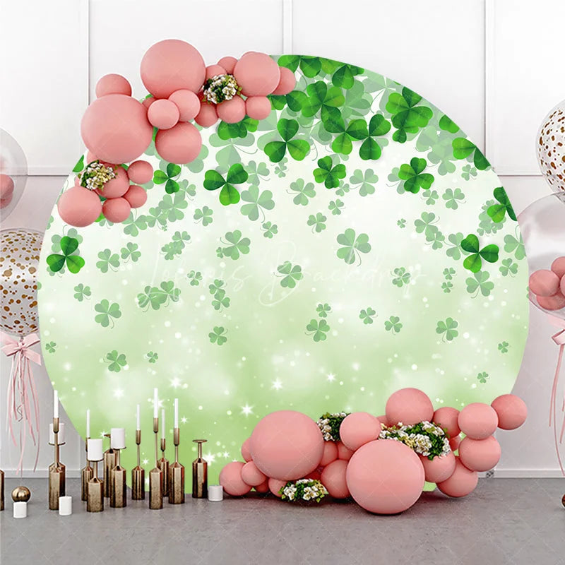 Lofaris Green Shamrock and Clover Round Backdrop with Sparkling Stars Festive St. Patrick’s Day Party Decor