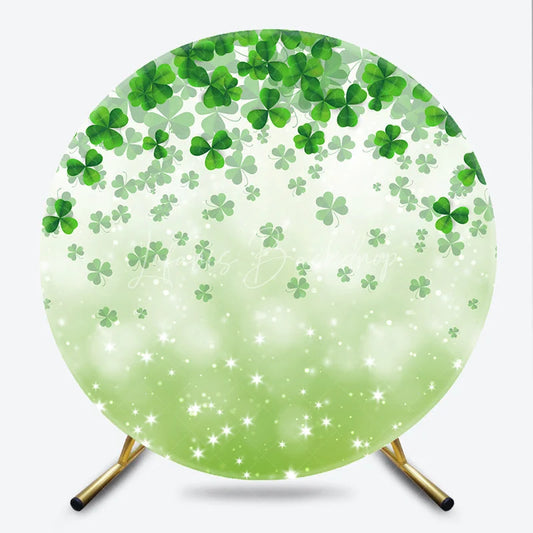 Lofaris Green Shamrock and Clover Round Backdrop with Sparkling Stars Festive St. Patrick’s Day Party Decor
