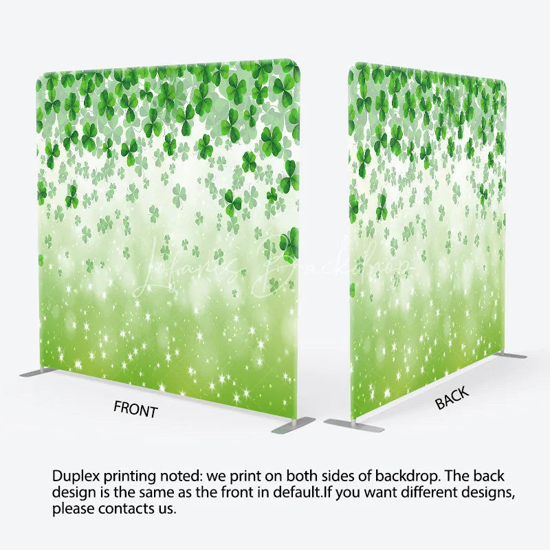 Lofaris Green Shamrock Tension Fabric Backdrop Lucky Clover Sparkles Decor St Patricks Day Theme Background for Spring Party
