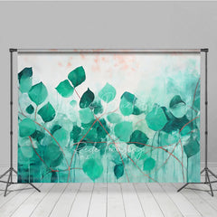 Lofaris Green Teal Leaves Abstract Art Backdrop Watercolor Plant Red Stems Background Nature Theme Photography Banner