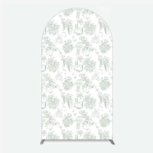 Lofaris Green Toile de Jouy Arch Backdrop Vintage Horse Teddy Bear and Balloon Pattern Decoration
