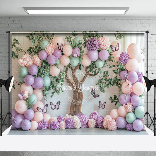 Lofaris Green Tree Color Balloons Floral Cake Smash Backdrop